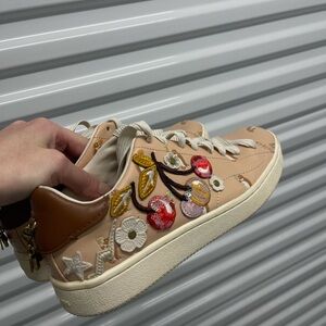 Coach Women's Sneakers in Tan with Floral Embroidery